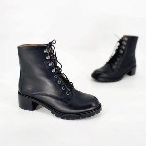 Madewell Julien Lace Up Heeled Boots Size 7.5 Black Smooth Leather